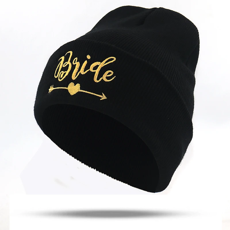 warm beanies for bride and maid fashion winter hat cotton black knitted beanie hats sweet honeymoon cap | Аксессуары для одежды
