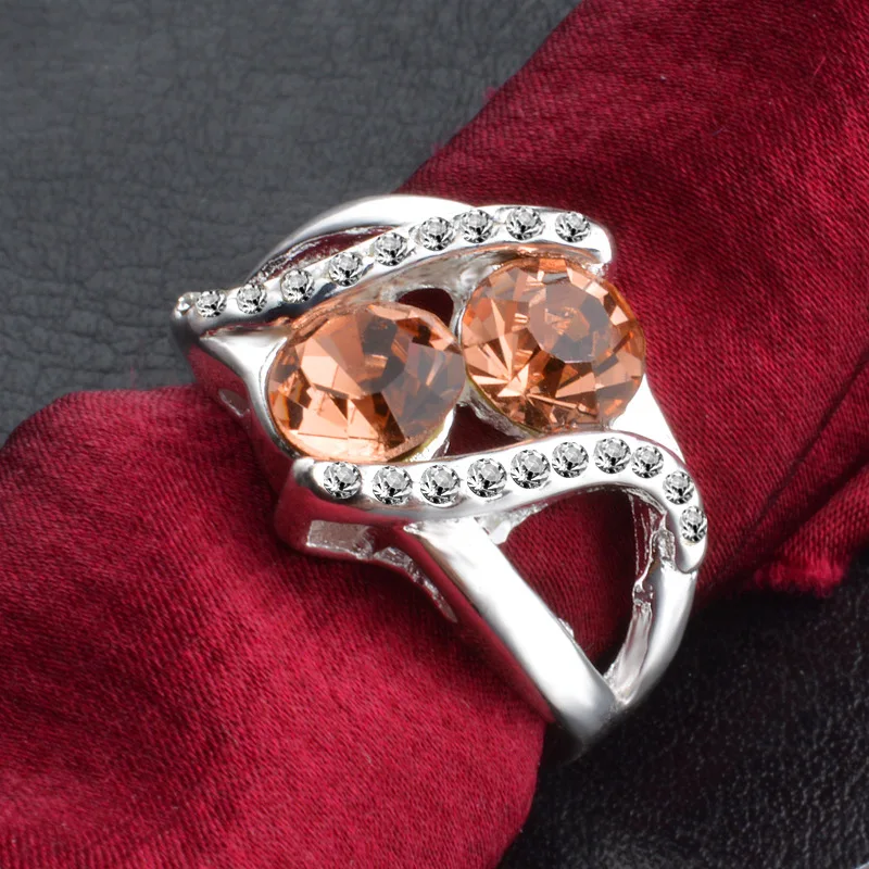 

OMHXZJ Wholesale Personality Fashion OL Woman Girl Party Wedding Gift Silver Champagne AAA Zircon 925 Sterling Silver Ring RN211