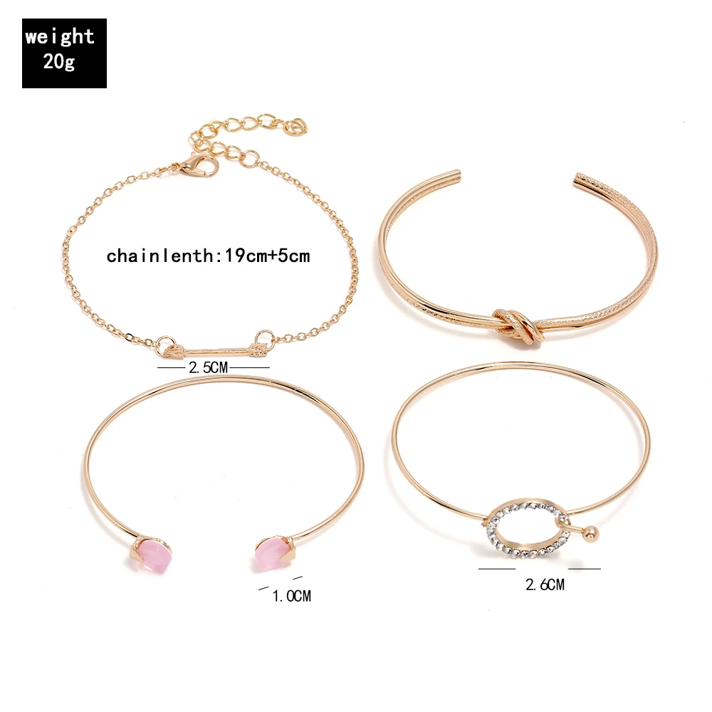 

MINHIN 4 Pcs/Set Arrow Knot Round Crystal Bracelets Set Multilayer Adjustable Open Bracelet for Women Bangles Femme Jewelry