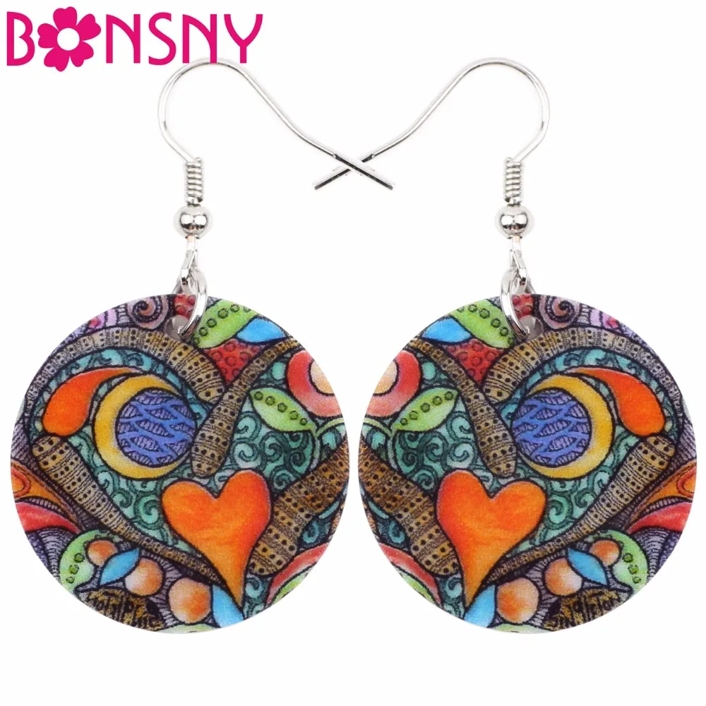 

Bonsny Acrylic Unique Heart Bohemian Earrings Drop Dangle Long Novelty Jewelry For Women Girls Spring Summer Decoration Gift New