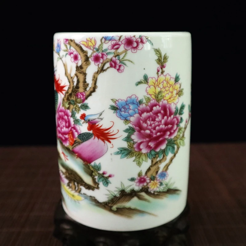 Exquisite Chinese Classical Collectible Colorful Phoenixs and Flowers Porcelain Pen Holder/Brush Pot | Дом и сад
