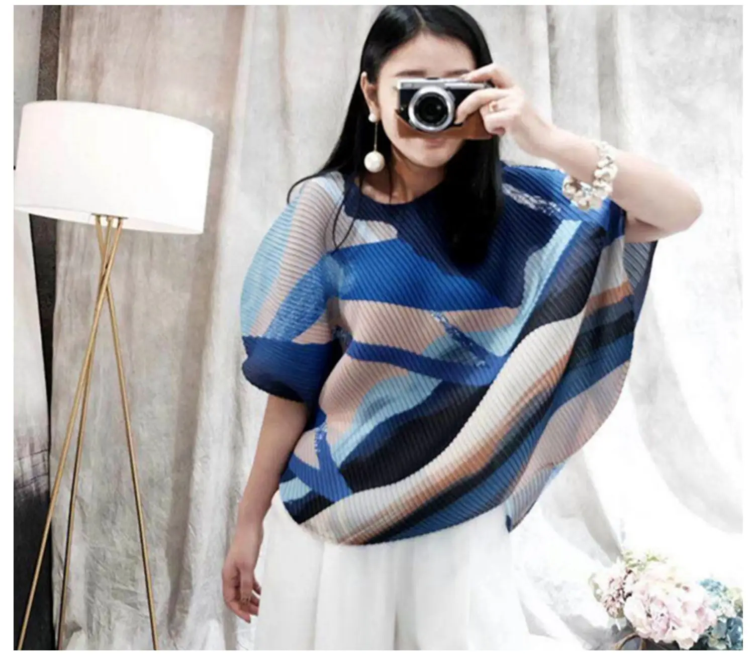 Changpleat летние новые принтованные женские футболки топы Miyak плиссированные Модные свободные с круглым вырезом Большие размеры женские короткие футболки