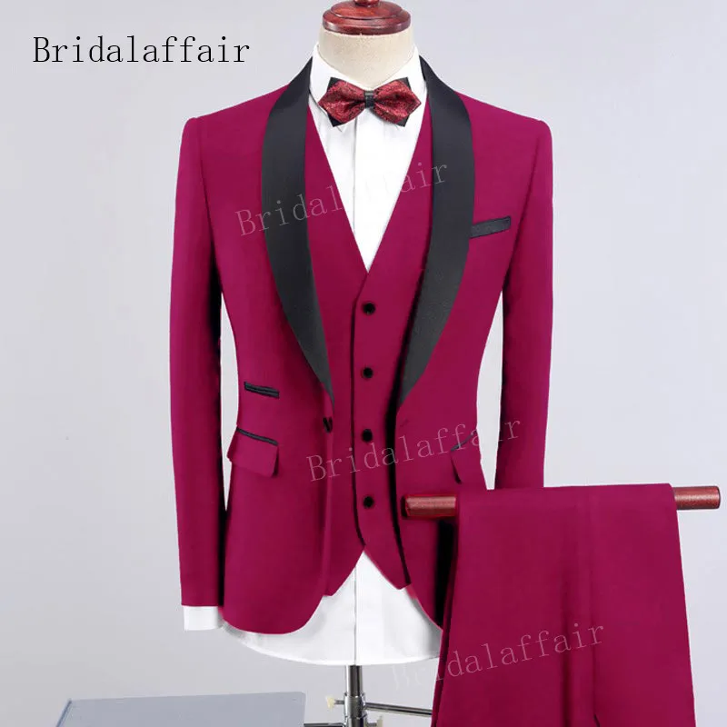 Bridalaffair дизайн мужской розовый смокинг мужской костюм комплект из 3 предметов деловые костюмы для мужчин жениха Свадебные костюмы(Блейзер+ брюки+ жилет - Цвет: Фуксия
