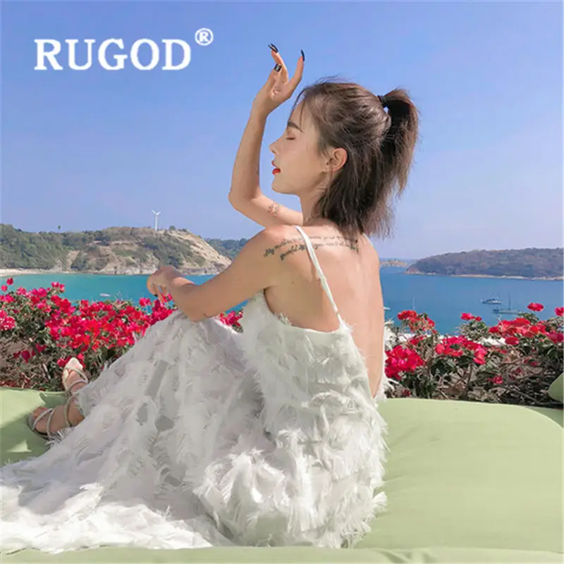 Женское платье на бретельках RUGOD летнее корейское с открытой спиной и v образным