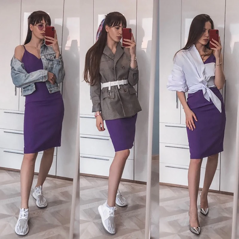 Женское фиолетовое платье сексуальное летнее на бретельках с треугольным