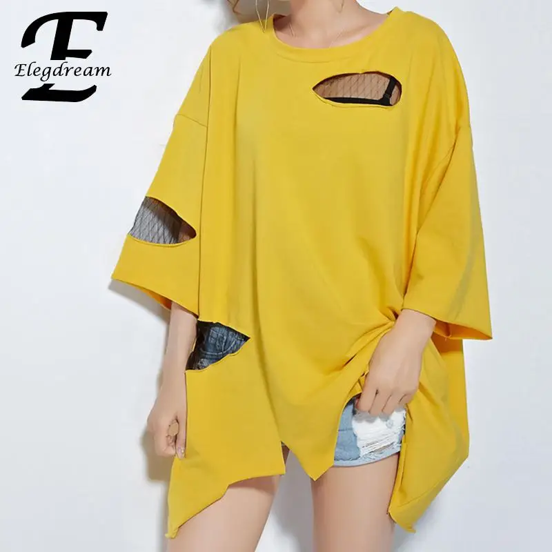 Женская хлопковая рубашка Elegdream повседневная свободная туника с дырками большие