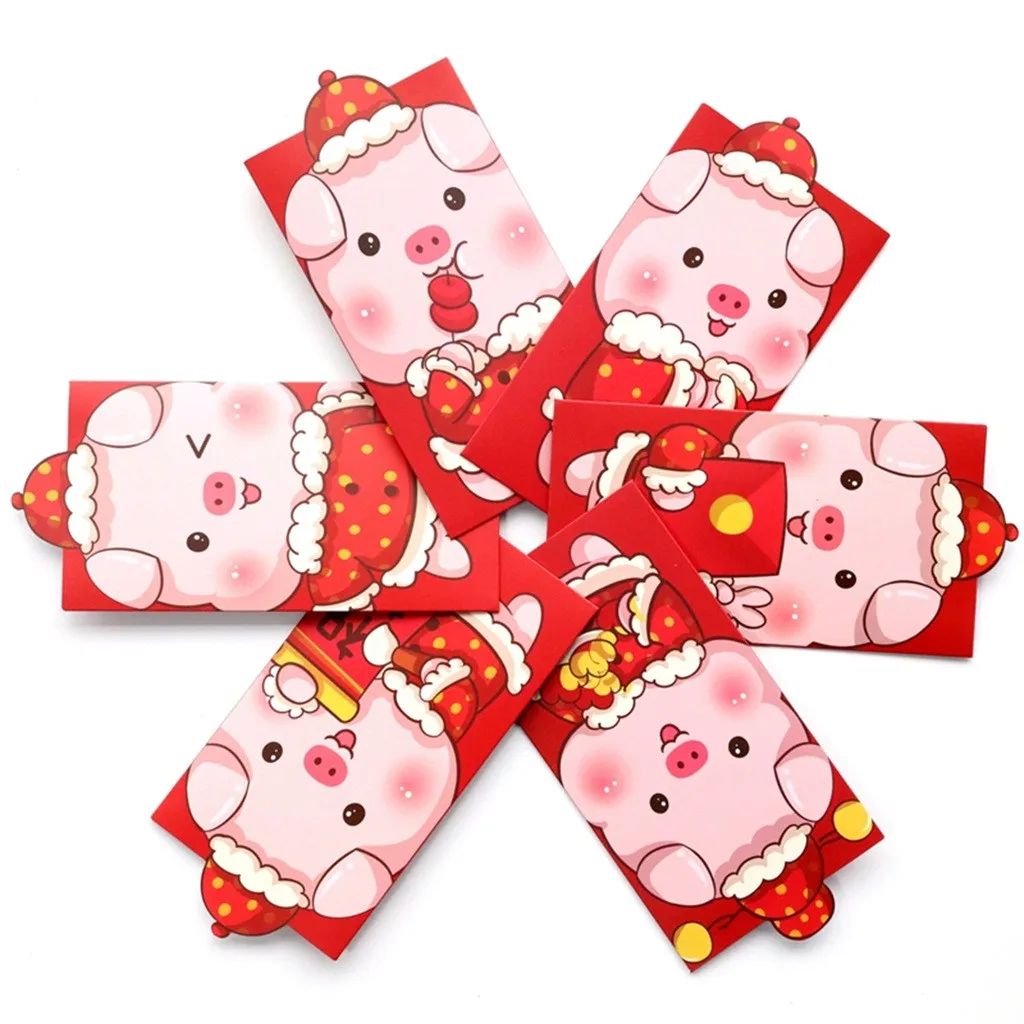 6 шт./компл. 2019 новогодний поросенок мультфильм красные пакеты Hong Bao Lucky Money