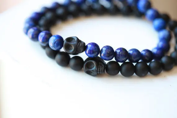 SN0046 эластичный браслет из натурального камня черный оникс Ляпис бисер |
