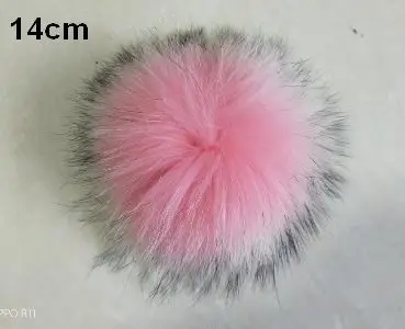 peach 14cm 13 см,, помпон из натурального меха енота, помпоны для шапок, зимние шапочки, натуральный мех для детей, женщин, аксессуары для рукоделия с кнопками - Цвет: peach 14cm