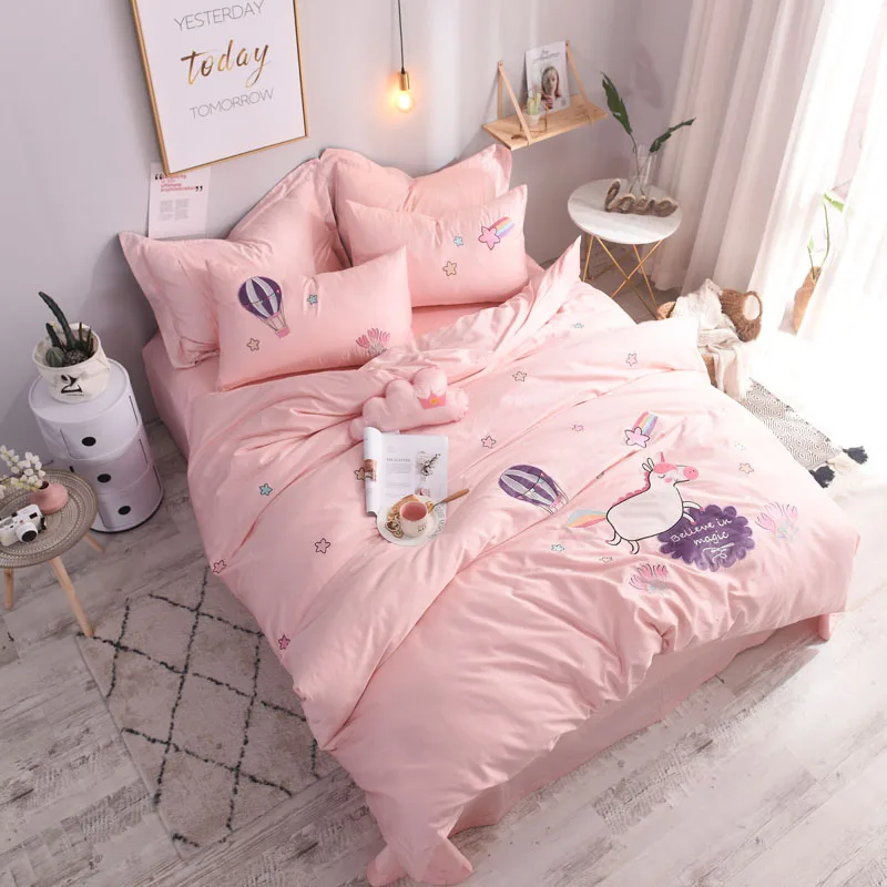 

3/4Pcs Luxury Egypt Cotton Cartoon Cute Unicorn Bedding Set Embroidery Duvet cover set Bed Sheet Pillowcase Twin Queen King size