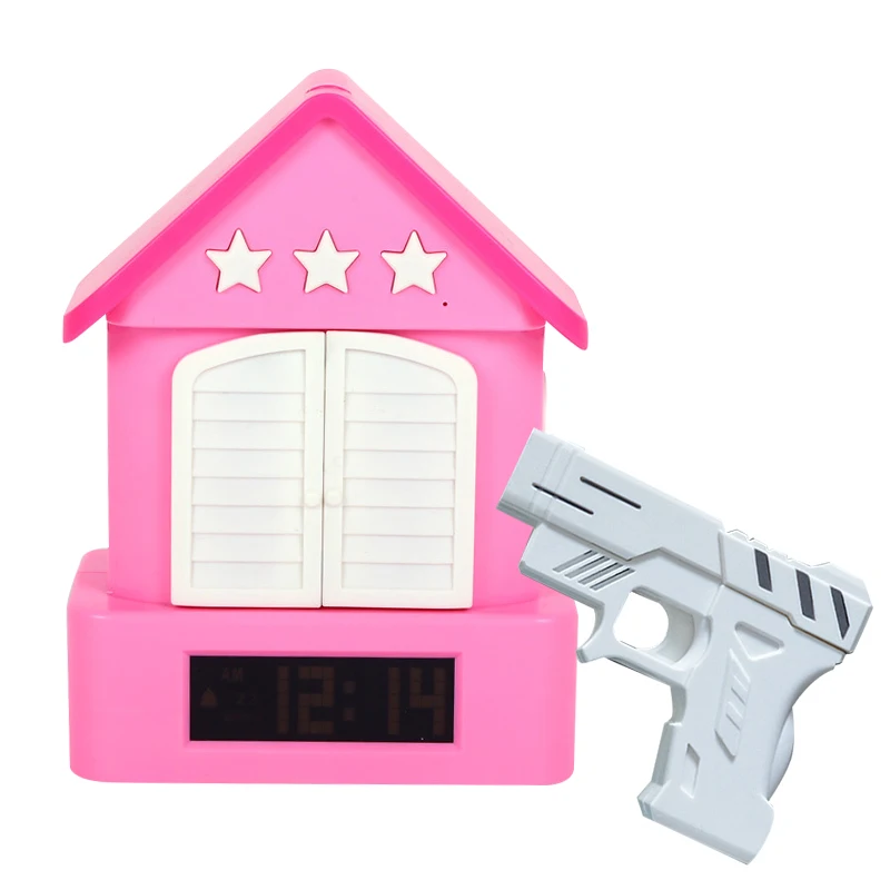 Cuckoo Gadget Target Laser shoot gun alarm clock electronic desk Talking digital table watch snooze nixie funny for kids|gun clock|alarm clocknixie |
