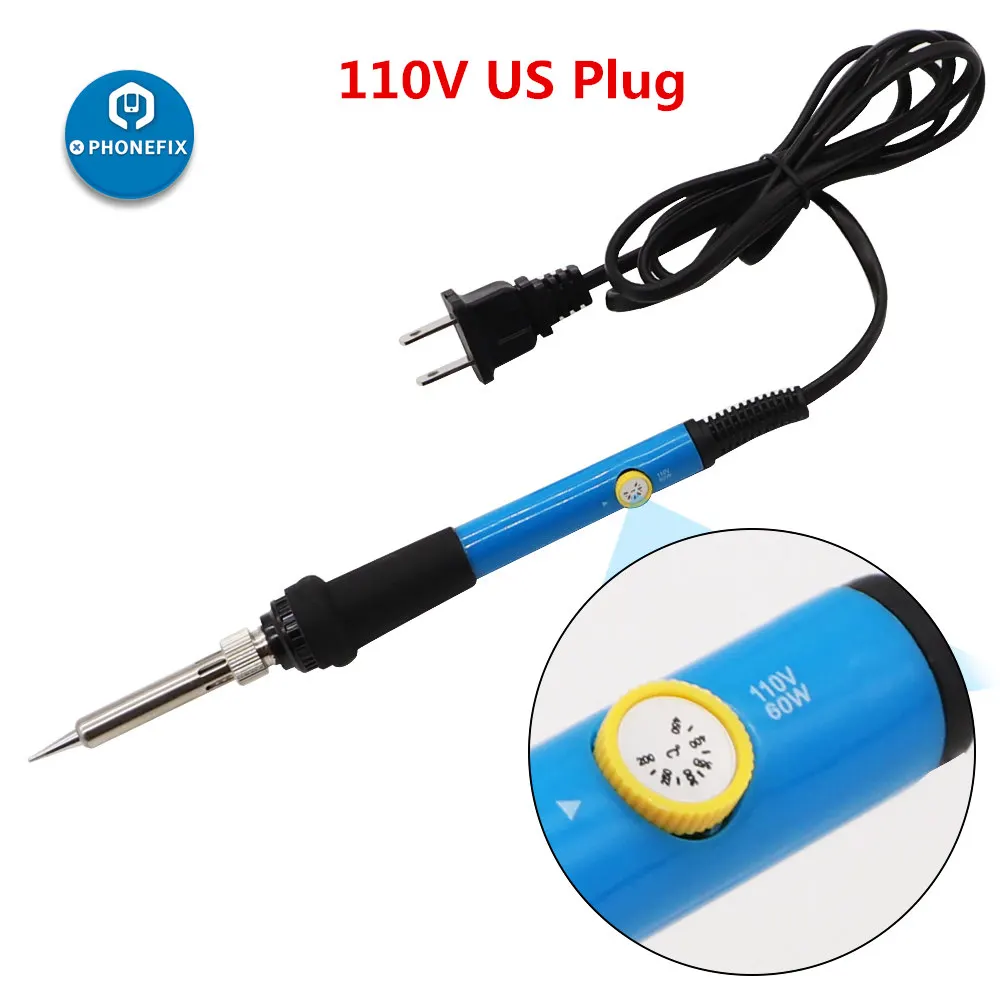 110V US Solder Iron 110 В, 220 В, 60 Вт, Электрический паяльник, набор с 5 шт., различные утюги, советы, регулируемая температура, набор паяльников для сварки - Цвет: 110V US Solder Iron