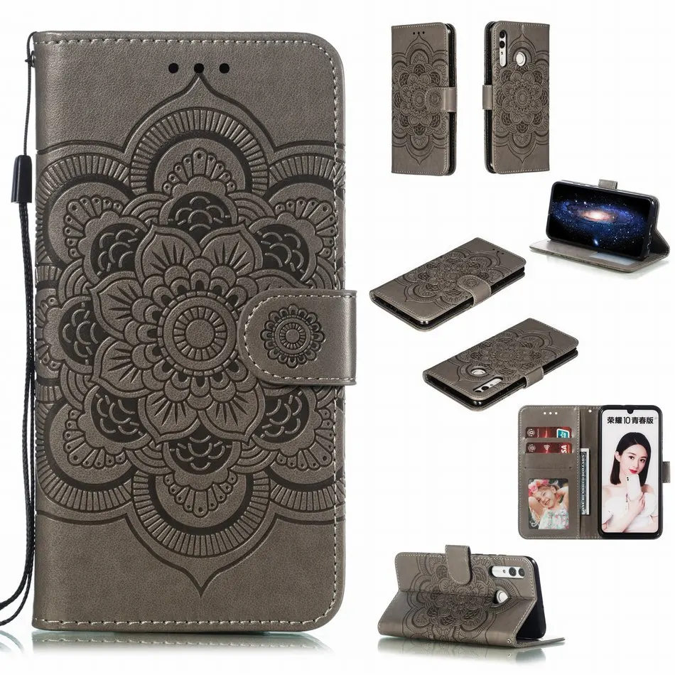 

Glitter Diamond Datura Flower Case sFor Huawei Nova 3i 4 Honor V20 10i 10 9 Lite 8A 8X 8S P Smart Plus Leather Lady Covers DP13H