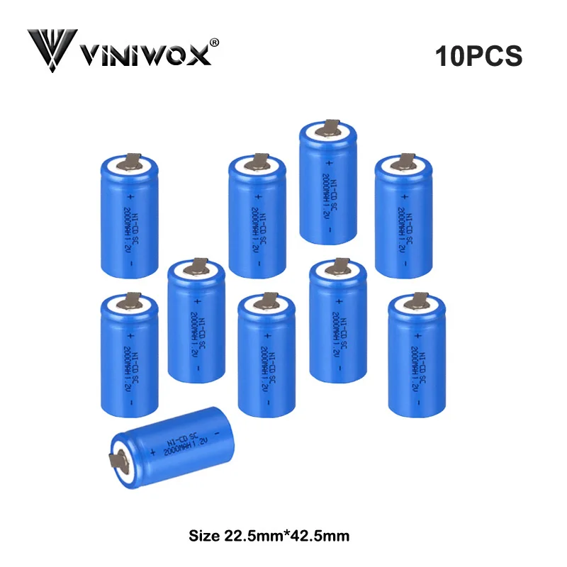 10PCS SC 2000mAh 1,2 V Ni-CD аккумуляторная батарея, элемент питания, батарея для электрических инструментов, Subc аккумулятор, настоящий NICD аккумулятор - Цвет: 10PCS