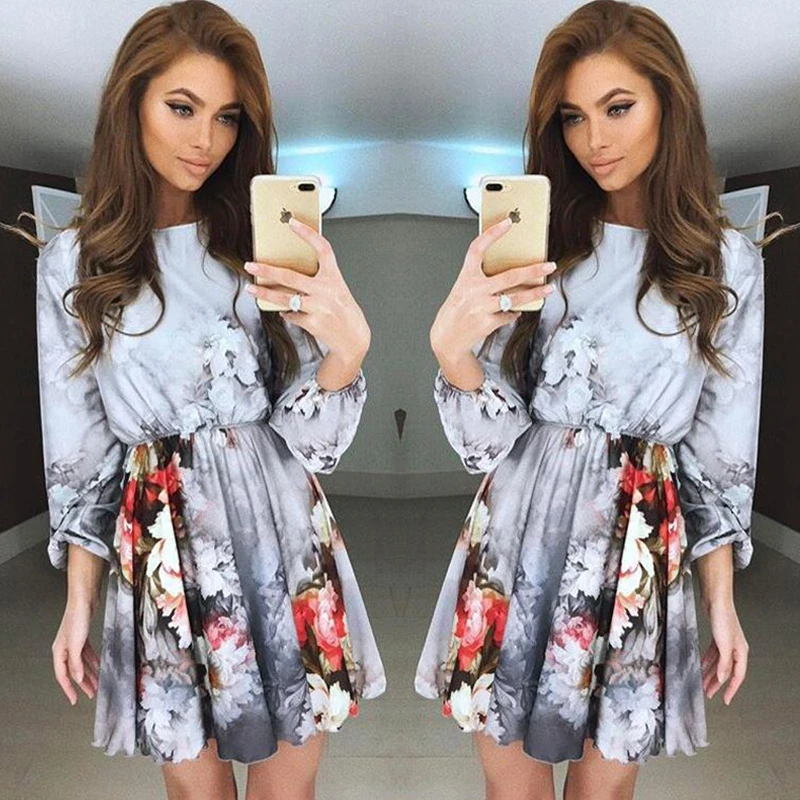Цветочный принт летнее женское платье Новинка 2018 года поступления китайский