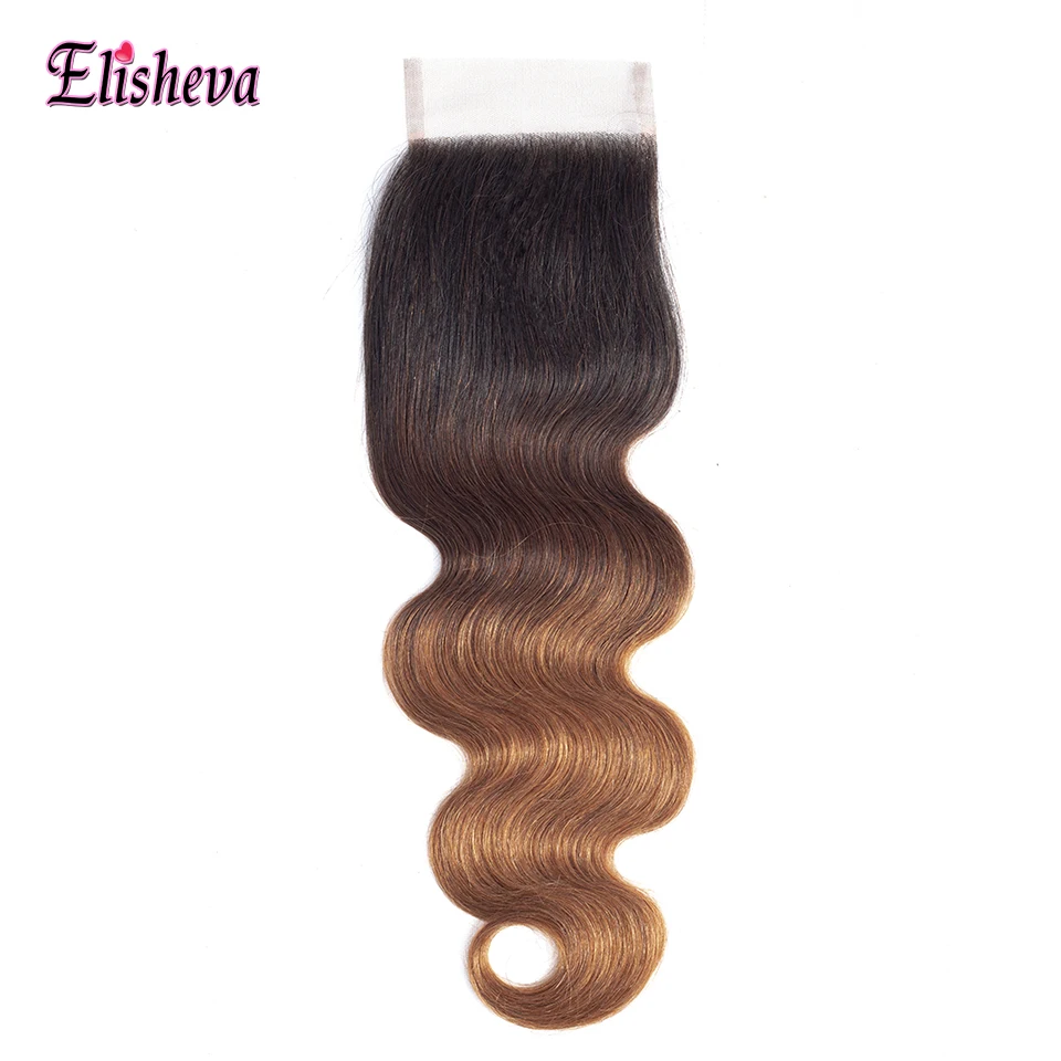 Елышева пучки волос "омбре" с закрытием 1B/4/30 три тона перуанский BodyWave эффектом деграде(переход от темного к человеческие волосы пучки волос с синтетическое закрытие волос