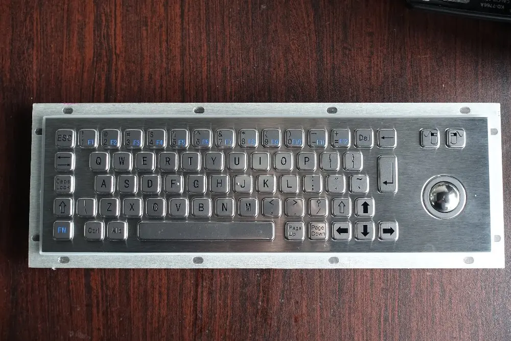 Прочная и Антивандальная металлическая клавиатура с 65 клавишами трекболом