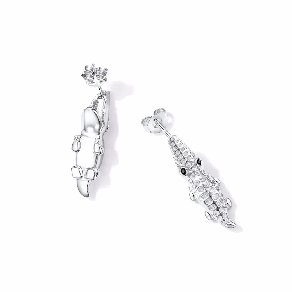 SILVERCUTE 925 пробы серебряные серьги-гвоздики с крокодилом для женщин и девочек милые