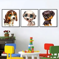 lovely animal painting 3 pieces cute dog canvas artwork 3d cartoon puppy wall hanging picture for baby kids bedroom decor gift