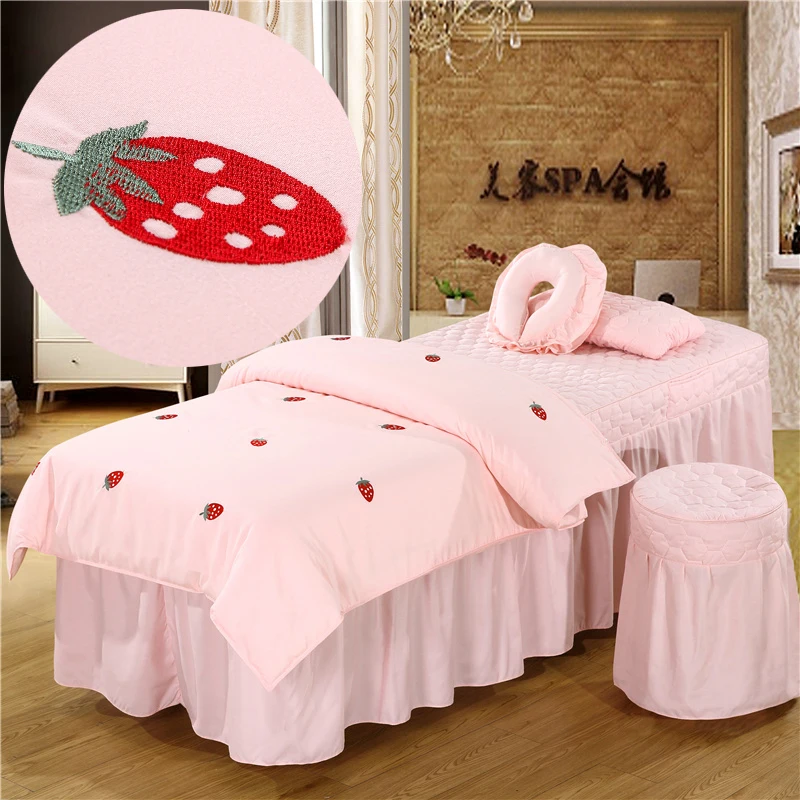 

Strawberry Printing Spa Salon Bedding Sets Beauty Body Massage Bedlinen Duvet Cover Pillowcases Bedskirt Round Square Head