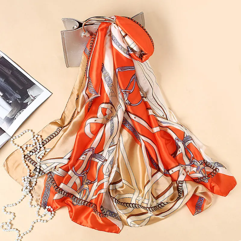 Модный женский шарф элегантные шелковые шарфы на осень и зиму весну с цепочками