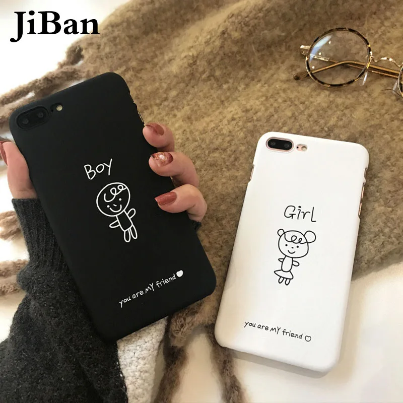 JiBan For iphone X Case Fashion Cute Cartoon Ultra thin Hard English Letter Girl Boy Back Phone Cover 6s 7 8Plus |