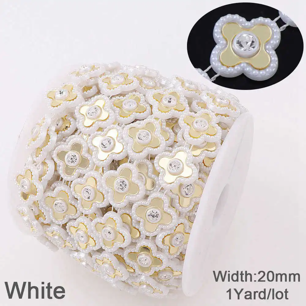 White 1yard 20-26 мм, 5 видов стилей, 1 ярд, леска, цветок, Маленькая ромашка, ABS, жемчужные бусины, отделка цепи, стразы, для украшения свадеб - Цвет: White 1yard