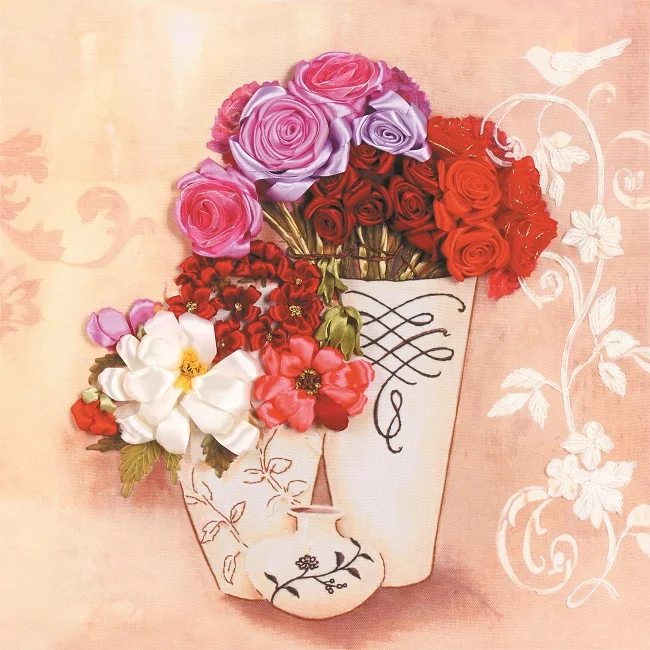 50x50cm 5D flowers Ribbon embroidery kit stain painting set handcraft DIY handmade needlework art home decor | Дом и сад