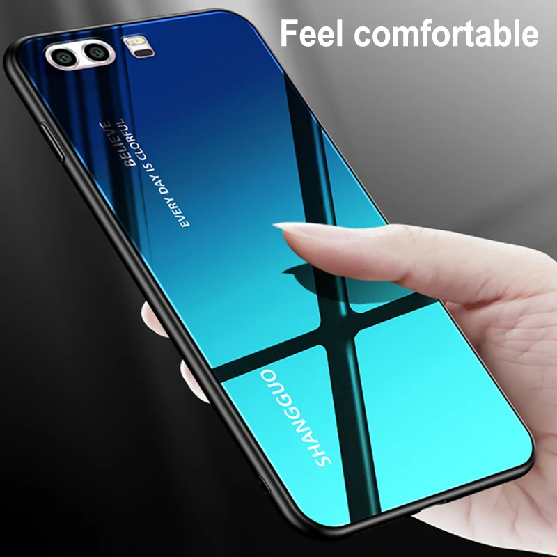 For Huawei P10 Case capa Tempered Glass Luxury Gradient Soft Silicone Frame Back Cover P 10 VTR-AL00 Phone Cases | Мобильные