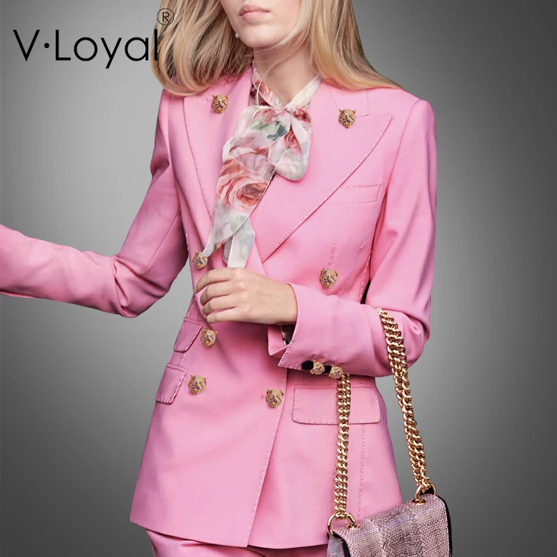 Весенний новый модный розовый костюм пальто европейский и американский длинный
