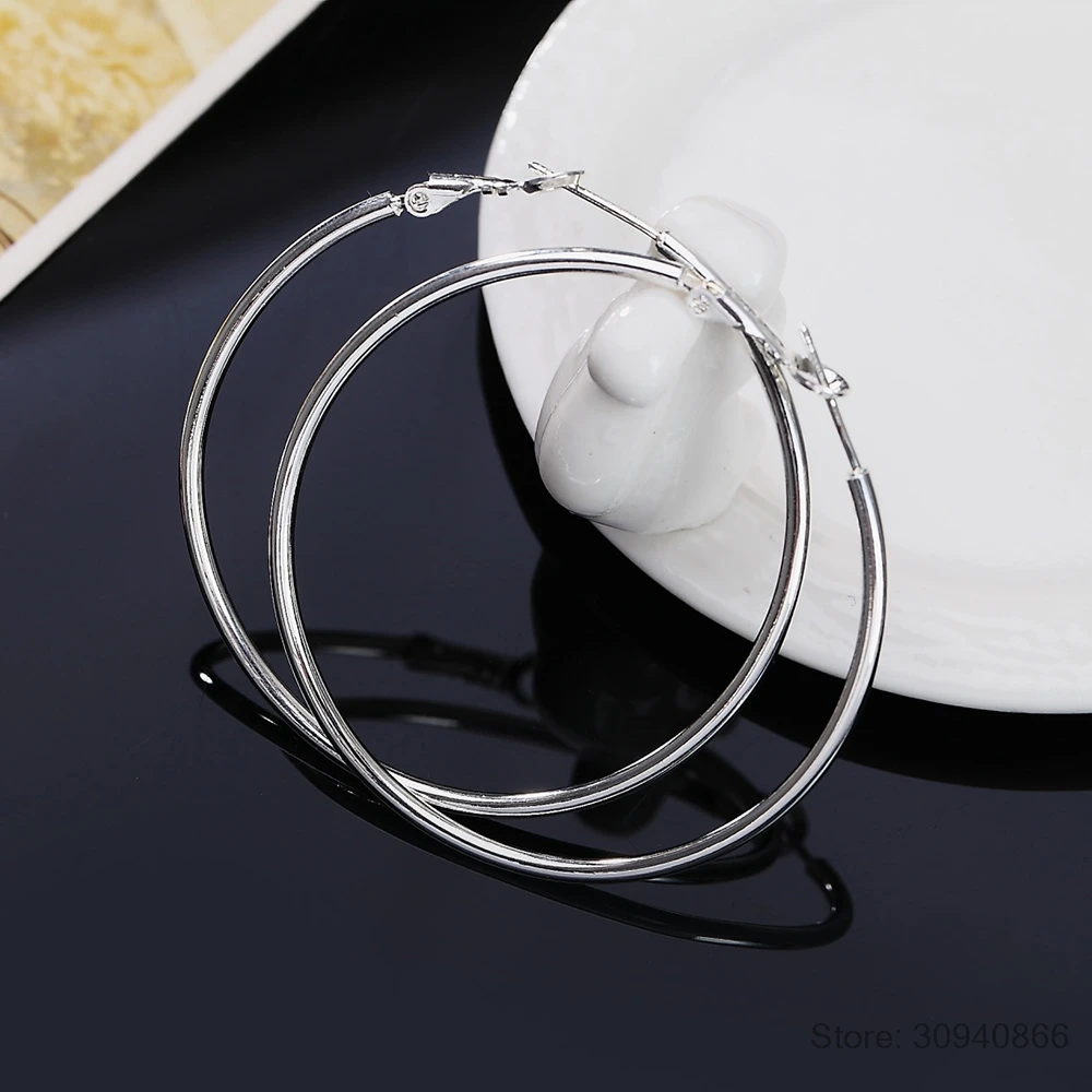 

925 Sterling Silver Hoop Earrings 50/60/70/80mm Big Sterling Silver Circle Earrings for Girl and Ladies Jewelry Round Hoop