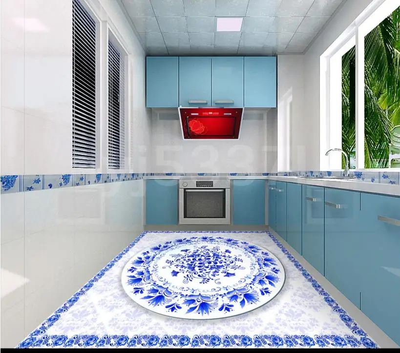 3d наклейки на пол синие и белые Нескользящие виниловые из ПВХ|floor mural|custom 3d3d flooring |