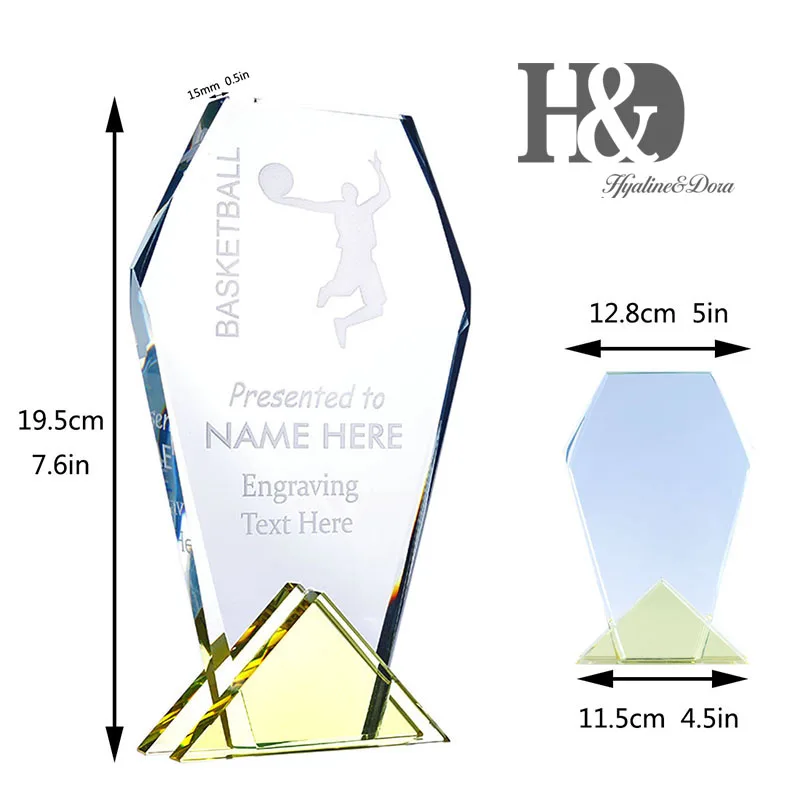 

H&D Customized 7.6inch Crystal Trophy Glass Sports Events Awards Athletic Matches Honor Medals Anniversary Souvenirs Home Decor