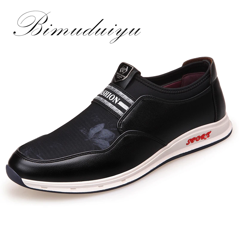 BIMUDUIYU Brand Fashion Slip-On Men Casual Shoes Microfiber Leather + Mesh cloth Comfortable Breathable Flat sneakers |
