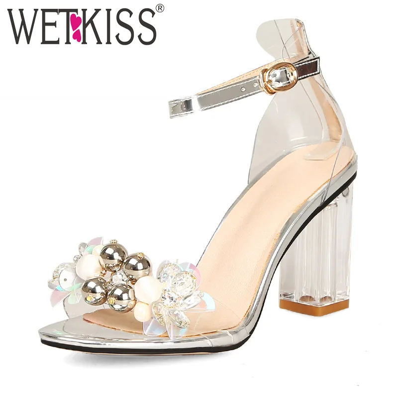 Женские прозрачные босоножки WETKISS из ПВХ с открытым носком на высоком каблуке
