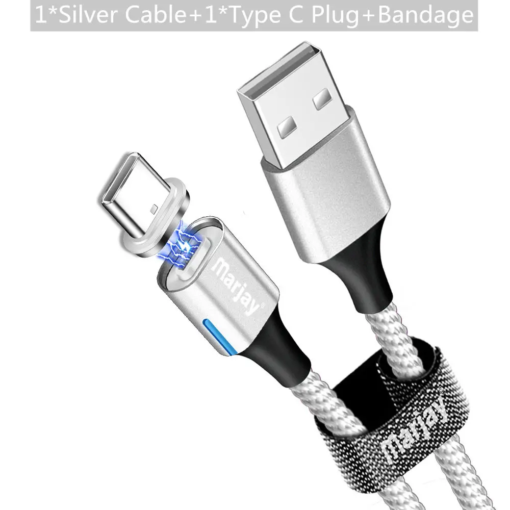 Silver For Type C Marjay 3A Магнитный кабель для быстрой зарядки Micro usb type-C кабель для iPhone XR XS samsung S9 S10 Xiaomi huawei USB-C кабель для зарядного устройства - Цвет: Silver For Type C