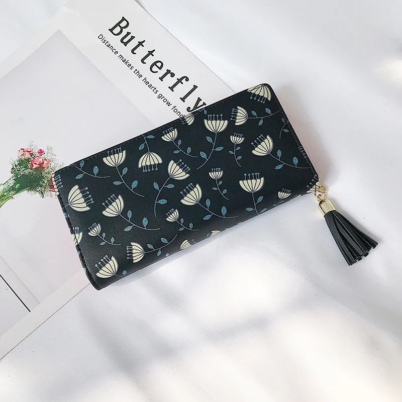 Модные женские туфли кошельки выдалбливают кожаные портмоне Прекрасный кисточкой долго бумажник Бизнес держателя карты кошельки мешок мобильного телефона карман