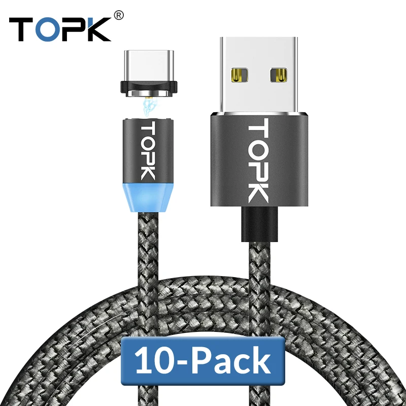 Кабель зарядный TOPK USB Type C в нейлоновой оплетке 10 шт./упаковка|Кабели для мобильных