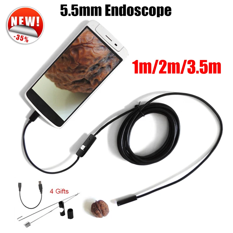 Antscope эндоскоп 5 мм USB Android камера 1м 2м 3 м Автомобильная труба инспекционная змея
