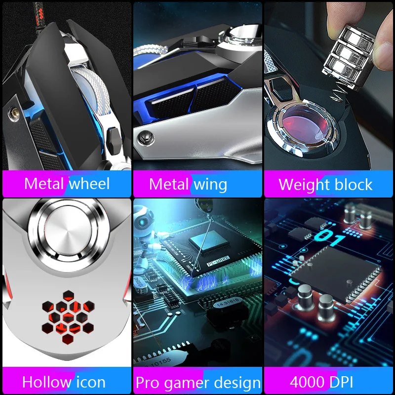 H6 Pro игровая мышь полые значок 4000 dpi весовой блок USB Проводная для компьютера