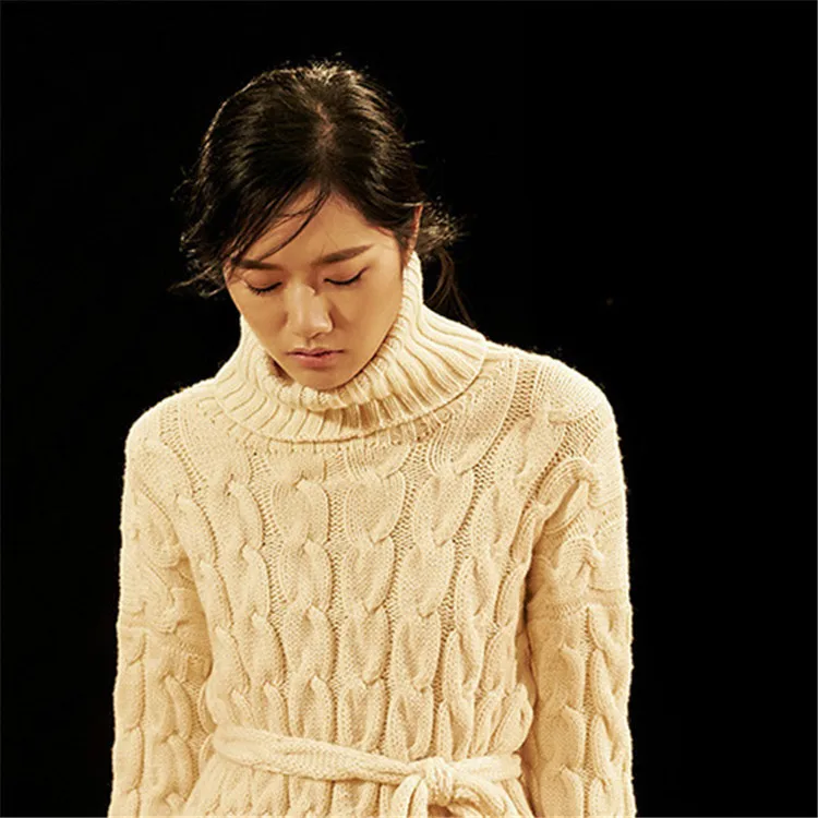 100% ручная работа Вязаная Женская водолазка из чистой шерсти однотонный прямой