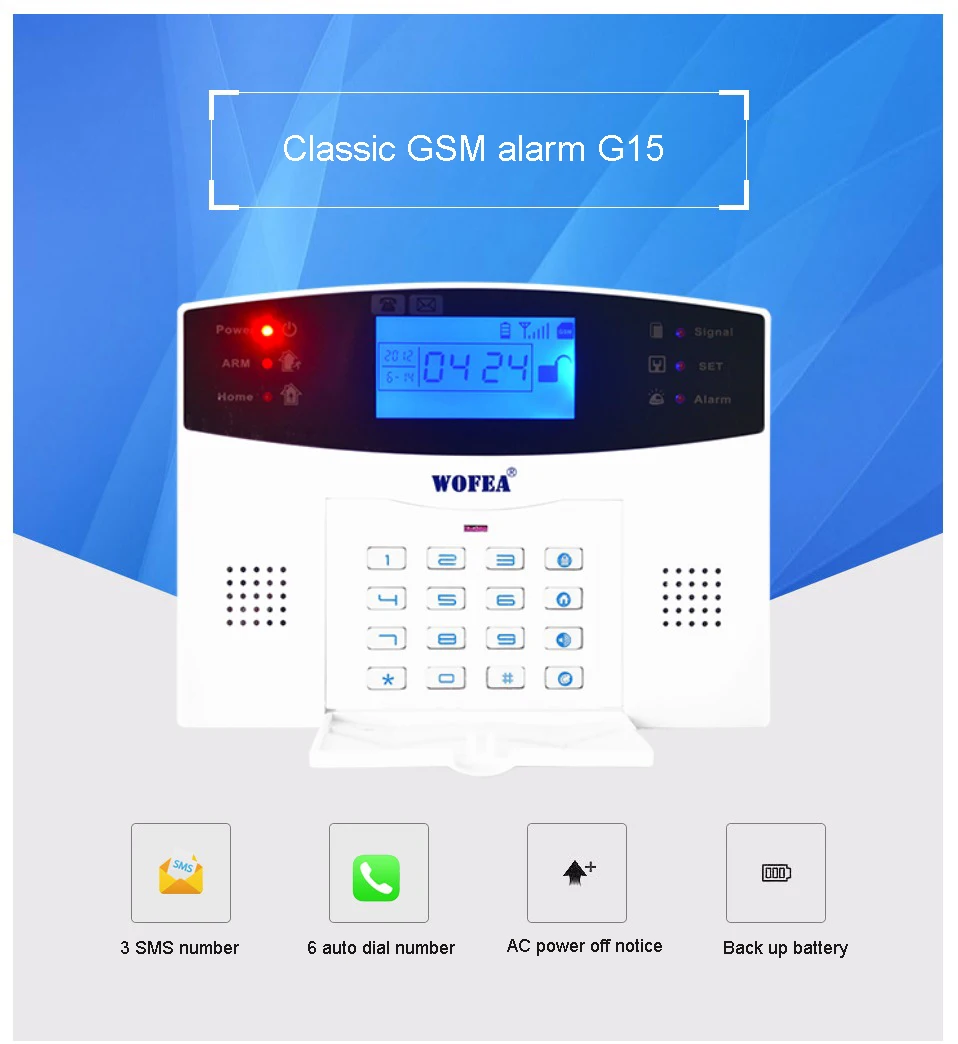 Wofea IOS Android APP управление беспроводной домашней безопасности GSM сигнализация Система Двусторонняя Интерком SMS уведомление для отключения питания