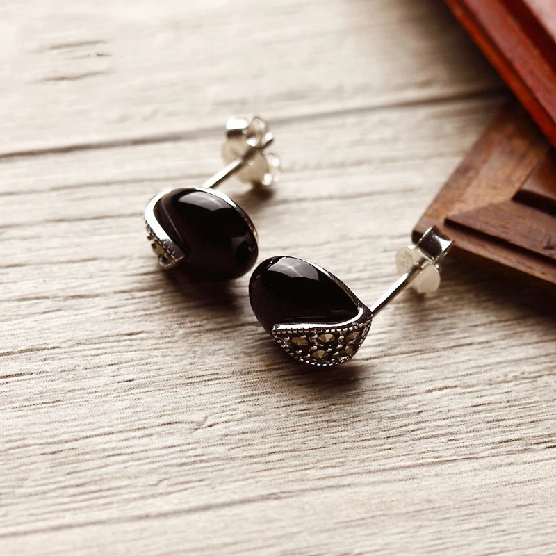 Женские серьги гвоздики из серебра 925 пробы с натуральными полудрагоценными