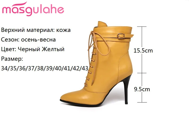 Masgulahe high quality genuine leather boots for women heels fashion ankle pointed toe ladies shoes | Обувь