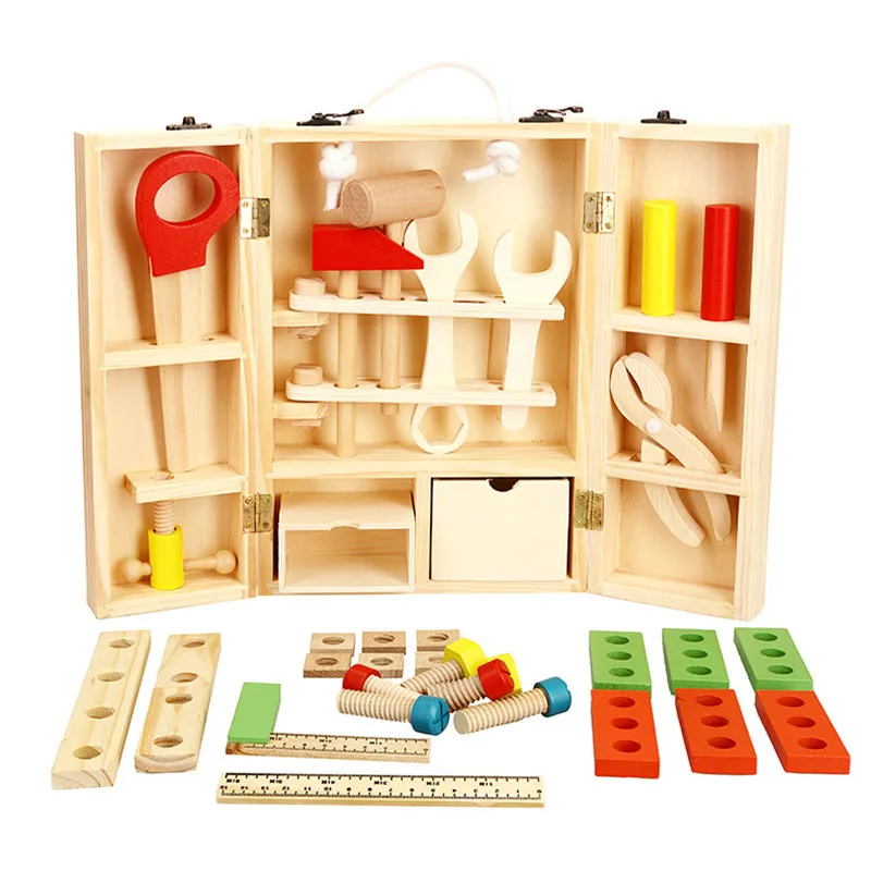 DIY моделирование многофункциональное обслуживание Toolbox портативный ролевые игры деревянные образовательные игрушка игрушки подарки для детей