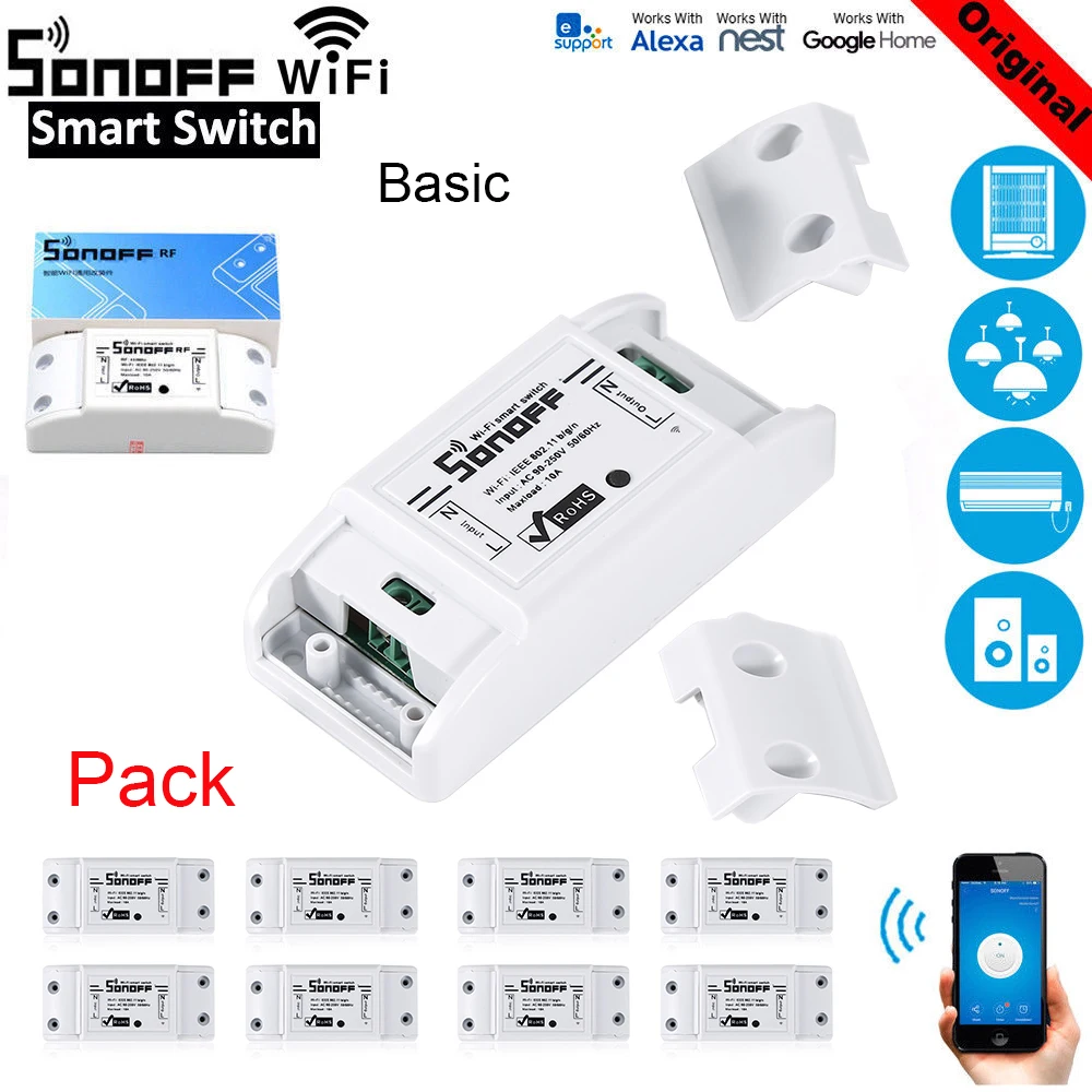 1/2/3/4/5/6/10 шт. SONOFF Basic Wi-Fi, переключатель для Alexa Google Home таймер 10A/2200W Беспроводной пульт дистанционного управления смарт-Модуль Автоматизации