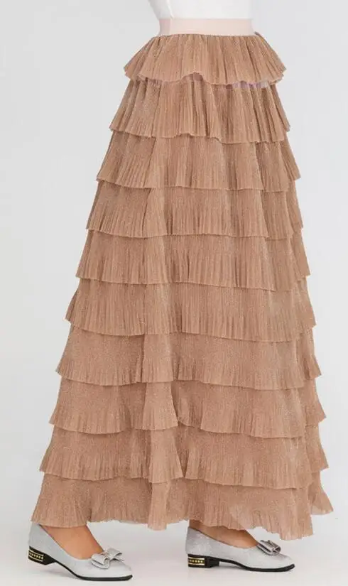 Spring High Waist Multi-color Patchwork Cakee Layered Maxi Long Skirt Women Elegant Long Sweet Long Tiered Skirt Girl - Цвет: beige Skirt