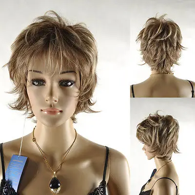 Short Straight Brown Layered Natural Looking Hair Full Cosplay Synthetic Wig 26% discount |