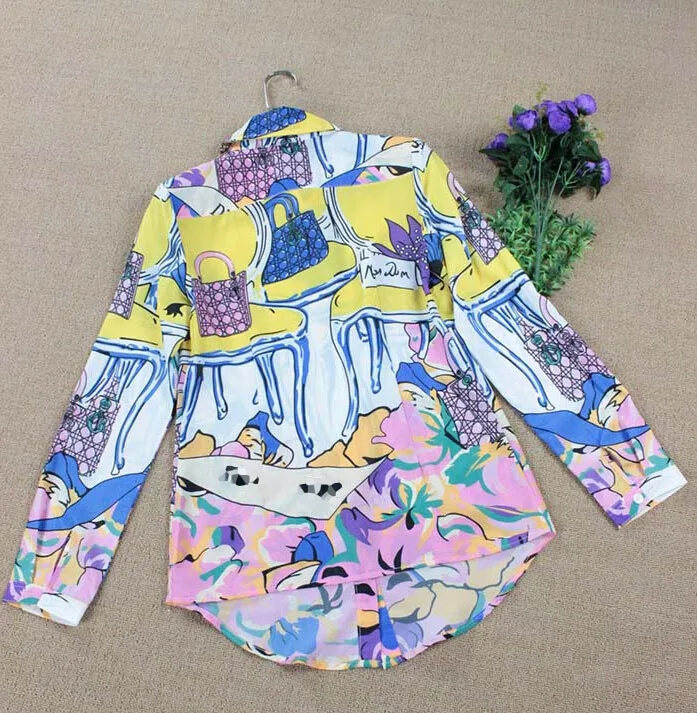 

Nice New Us Style Fashion Luxury Colourful Printed & Full Sleeve Women Designer Shirts Plus Size XL