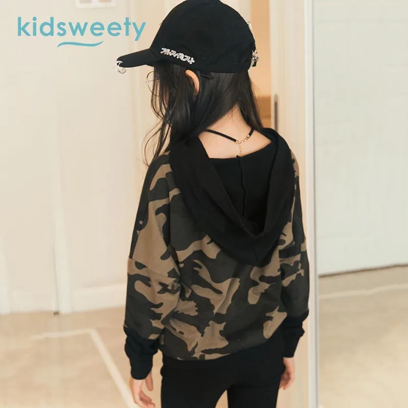 Kidsweety малыш Толстовки с капюшоном для девочек хлопок зеленый камуфляж Свободный